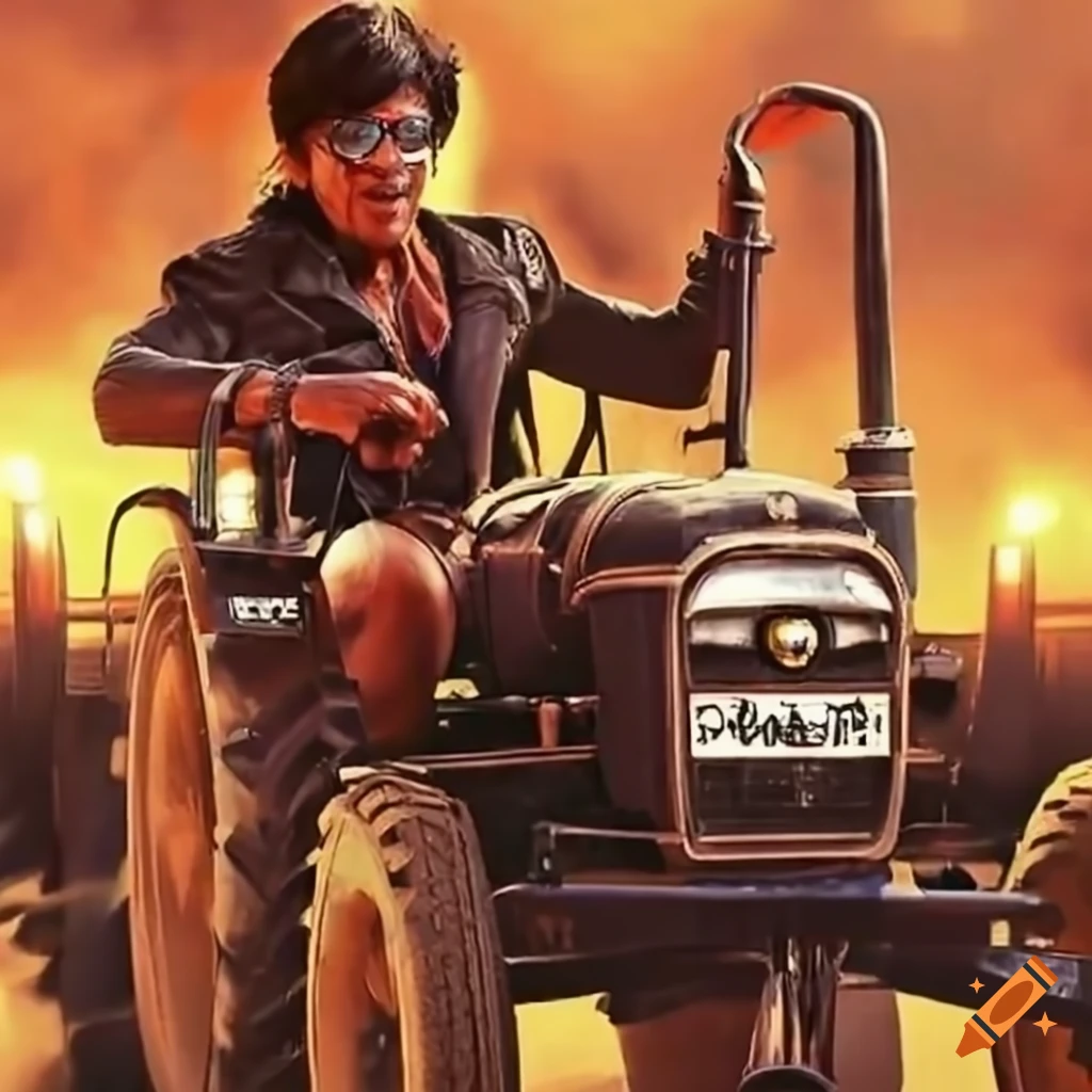 shah rukh khan riding a tractor