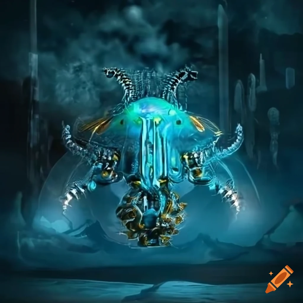 surreal image of alien machines and spaceship
