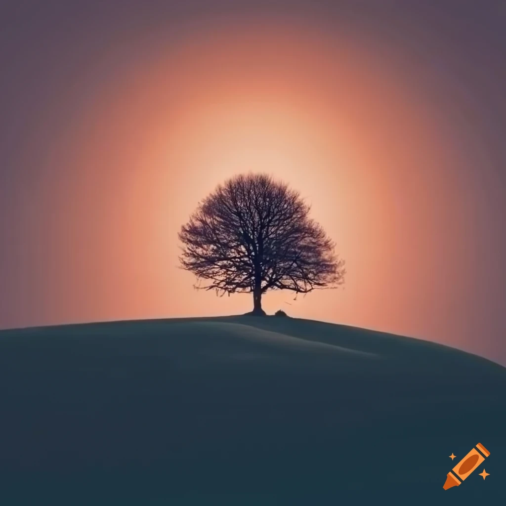 Beautiful Sunrise With A Lone Tree On A Hill On Craiyon