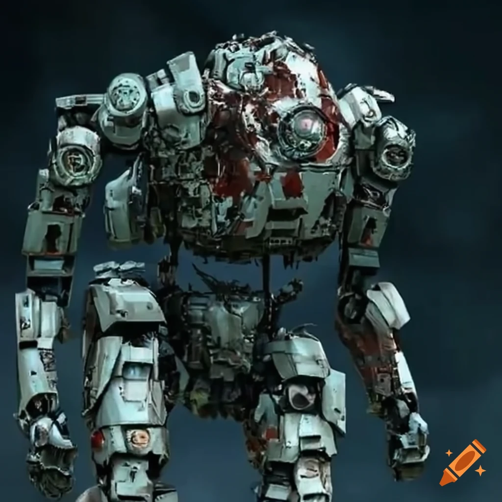 image of a heavily damaged giant mech robot
