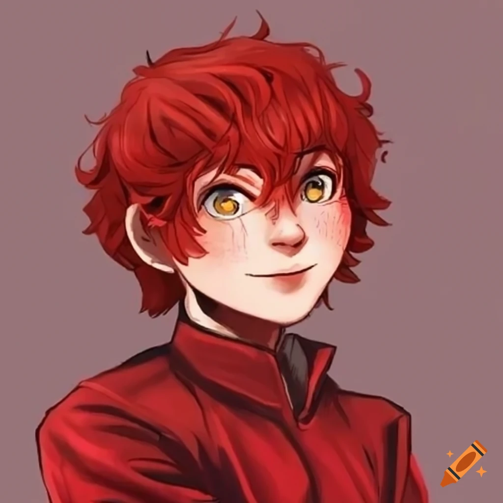 Cosplayer with red hair and jacket on Craiyon