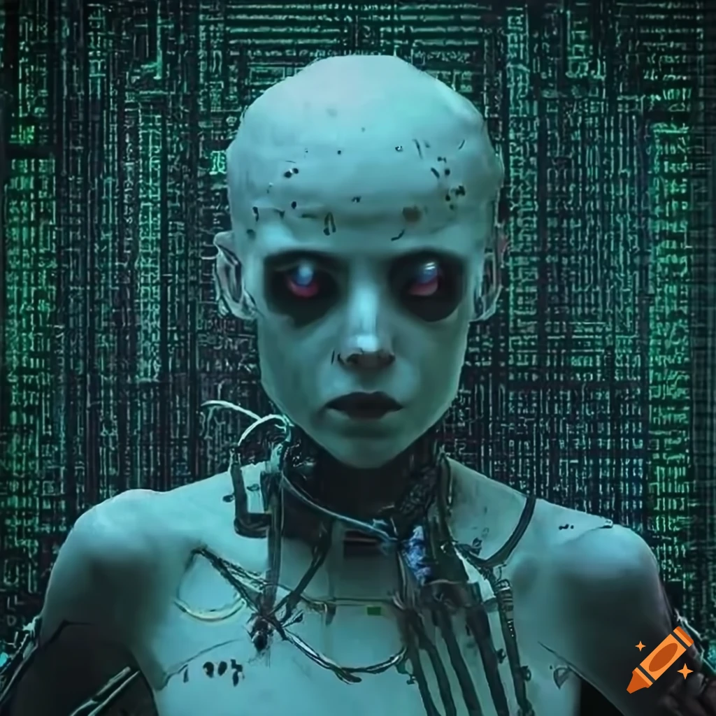 cyberpunk art of an augmented human with cables
