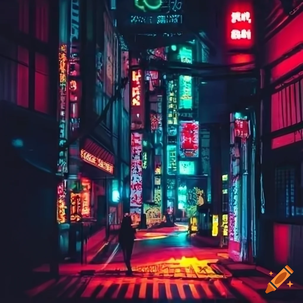 Neon lights and fireflies in tokyo