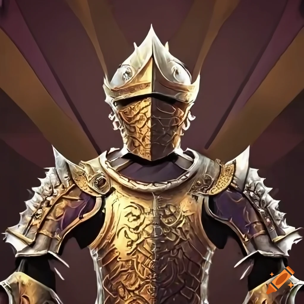 Profile picture of regal golden fantasy armor with purple cape and belt on  Craiyon