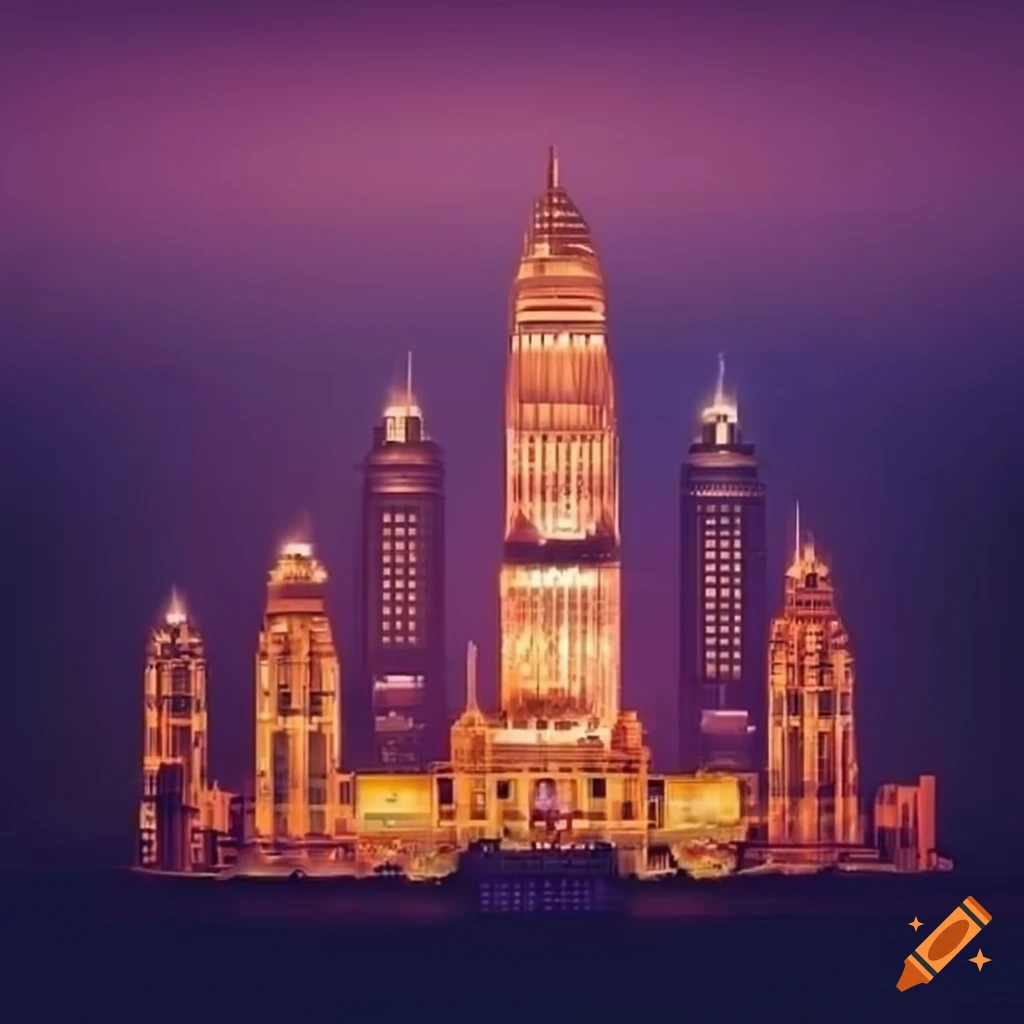 Vibrant Sunset In Futuristic City With Illuminated Buildings vibrant-sunset-in-futuristic-city-with-illuminated-buildings