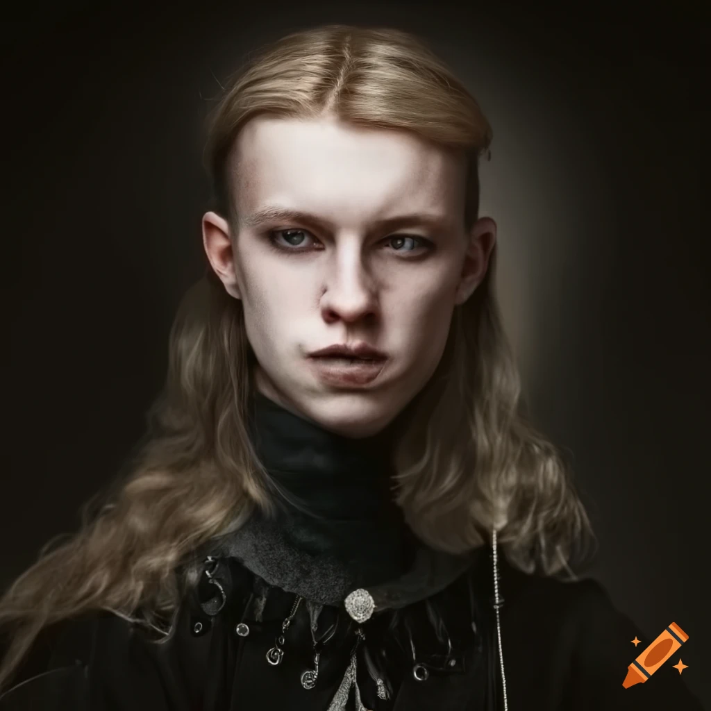 image of a young gothic nordic man in black medieval attire