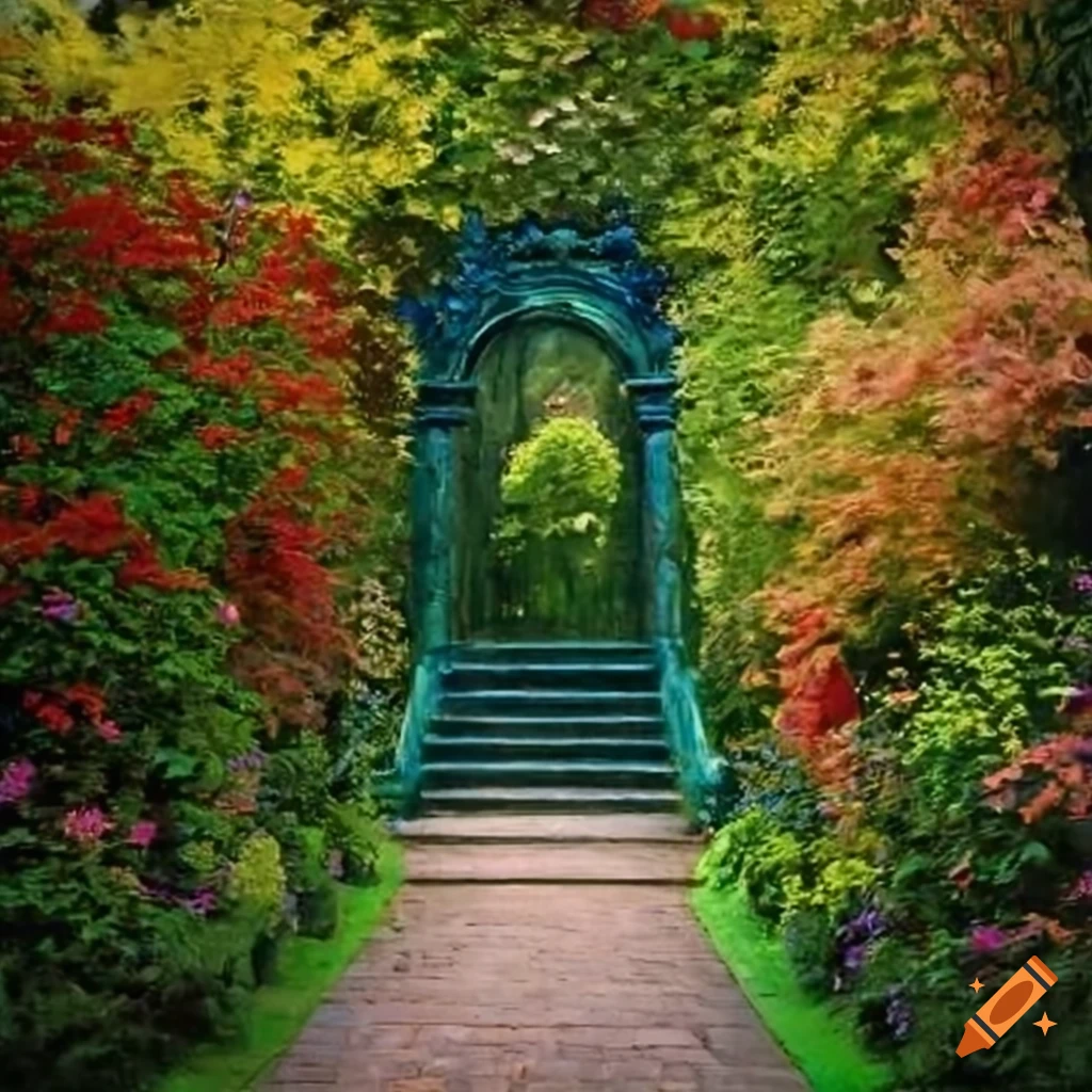 Viktorian garden with curved staircase