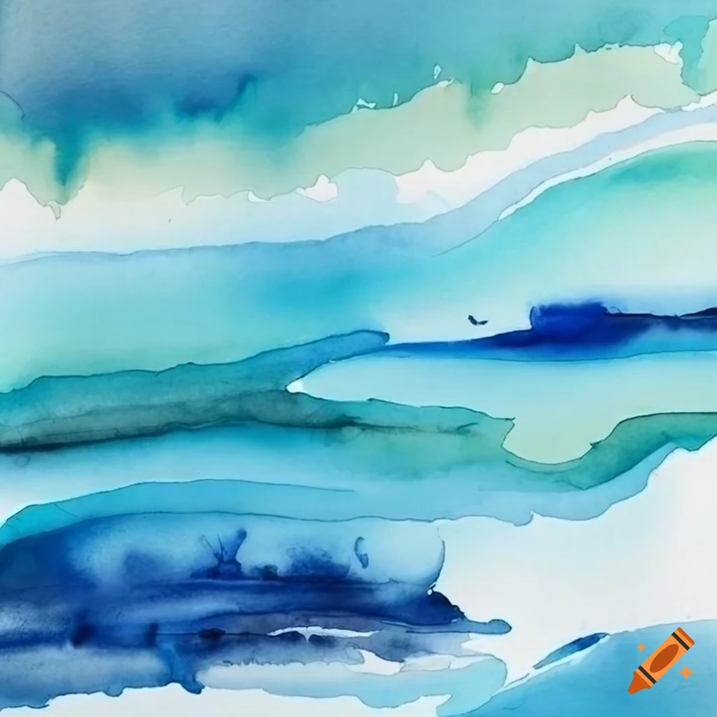 blue watercolor painting of a river