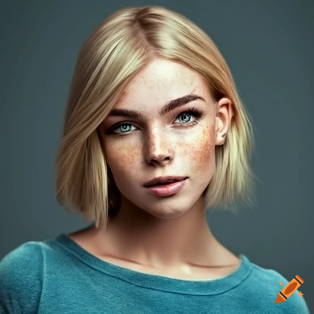 portrait of a beautiful young woman with freckles and blond hair