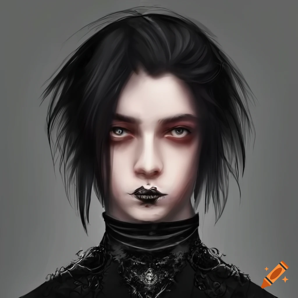 image of an androgynous boy with long black hair