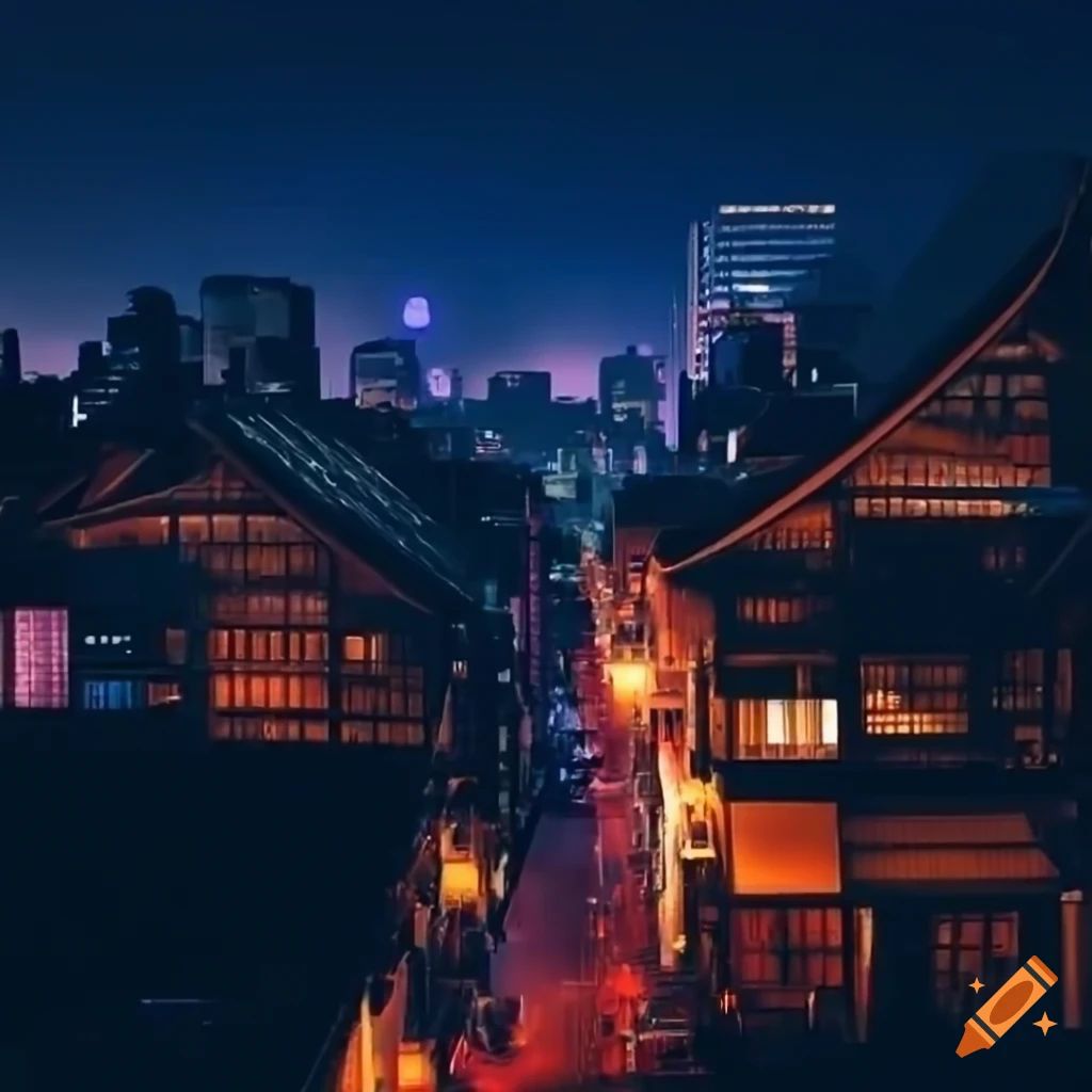 Suburban street in japan at night on Craiyon