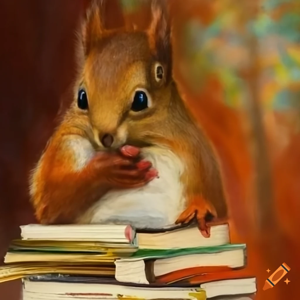 Squirrels surrounded by books on Craiyon