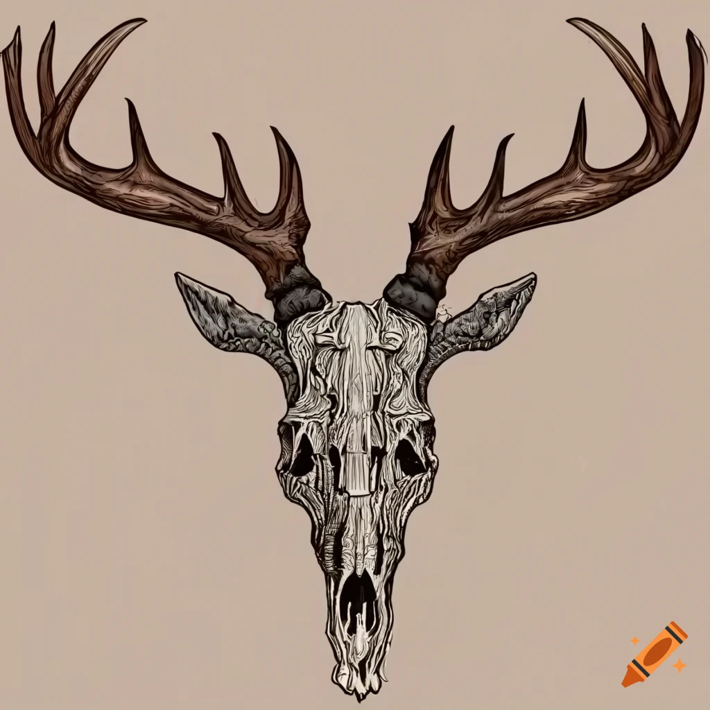 Stag/Deer Skull and Peony Neotraditional Tattoo Style Art Print 11x17