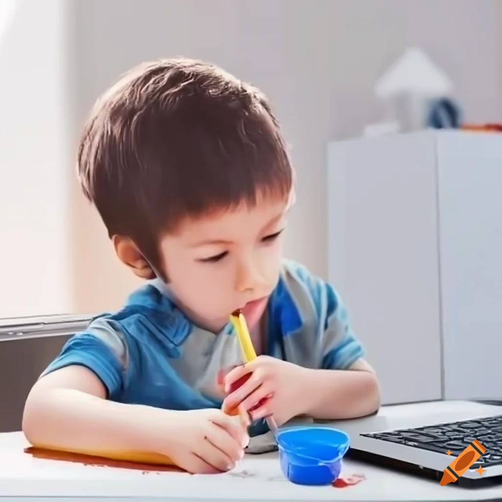 Boy drawing on computer with paint software on Craiyon