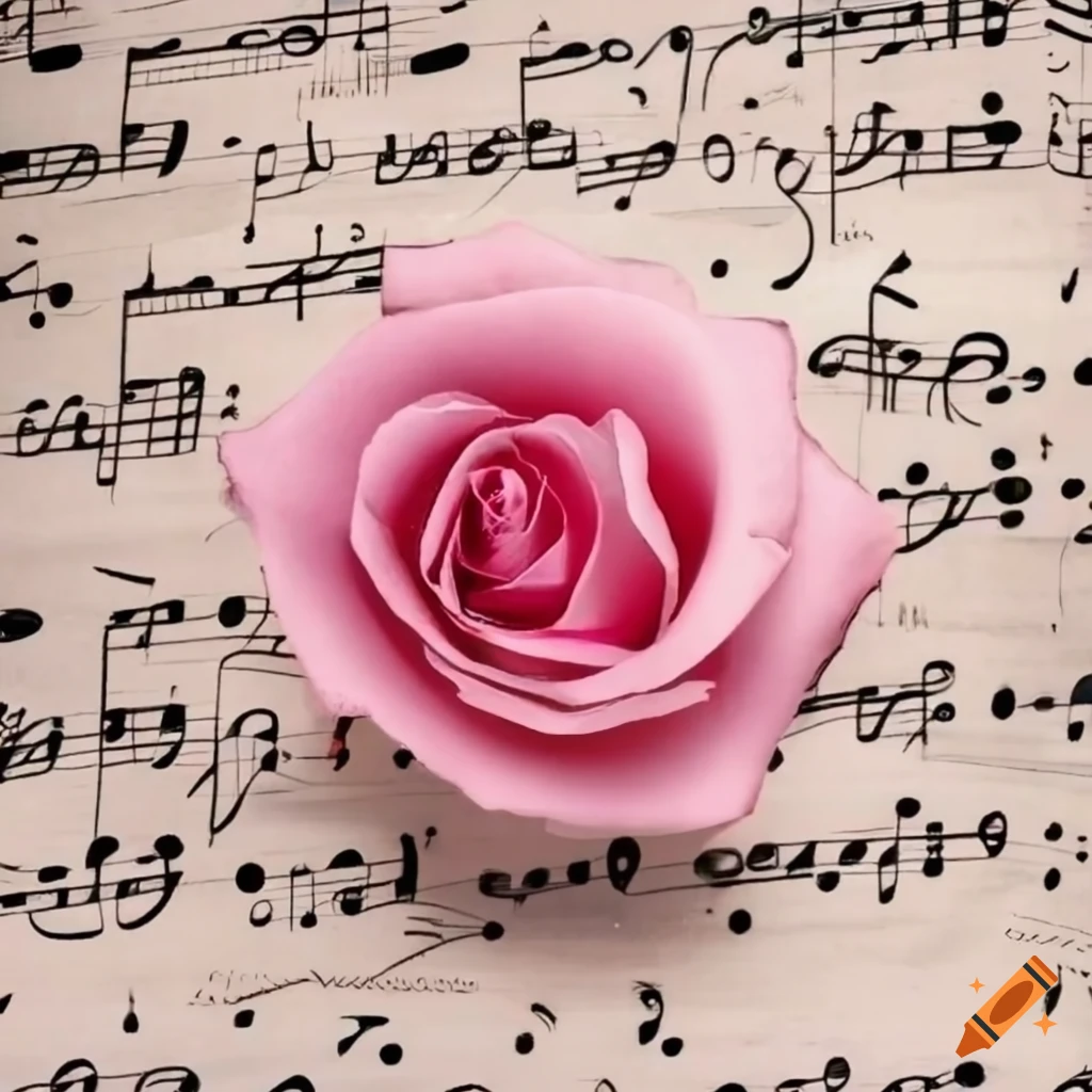 Pink rose on sheet music on craiyon