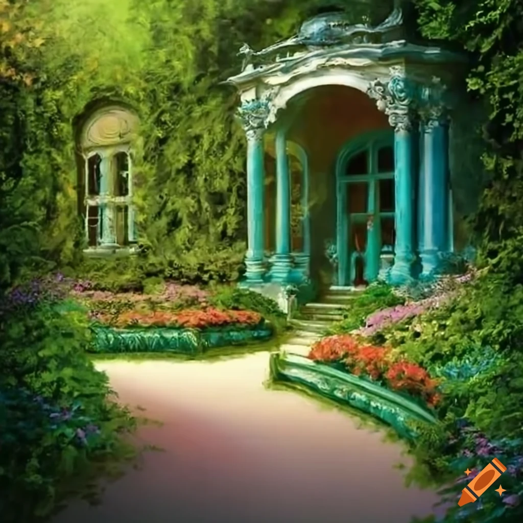 Renaissance-inspired garden with curved stairs