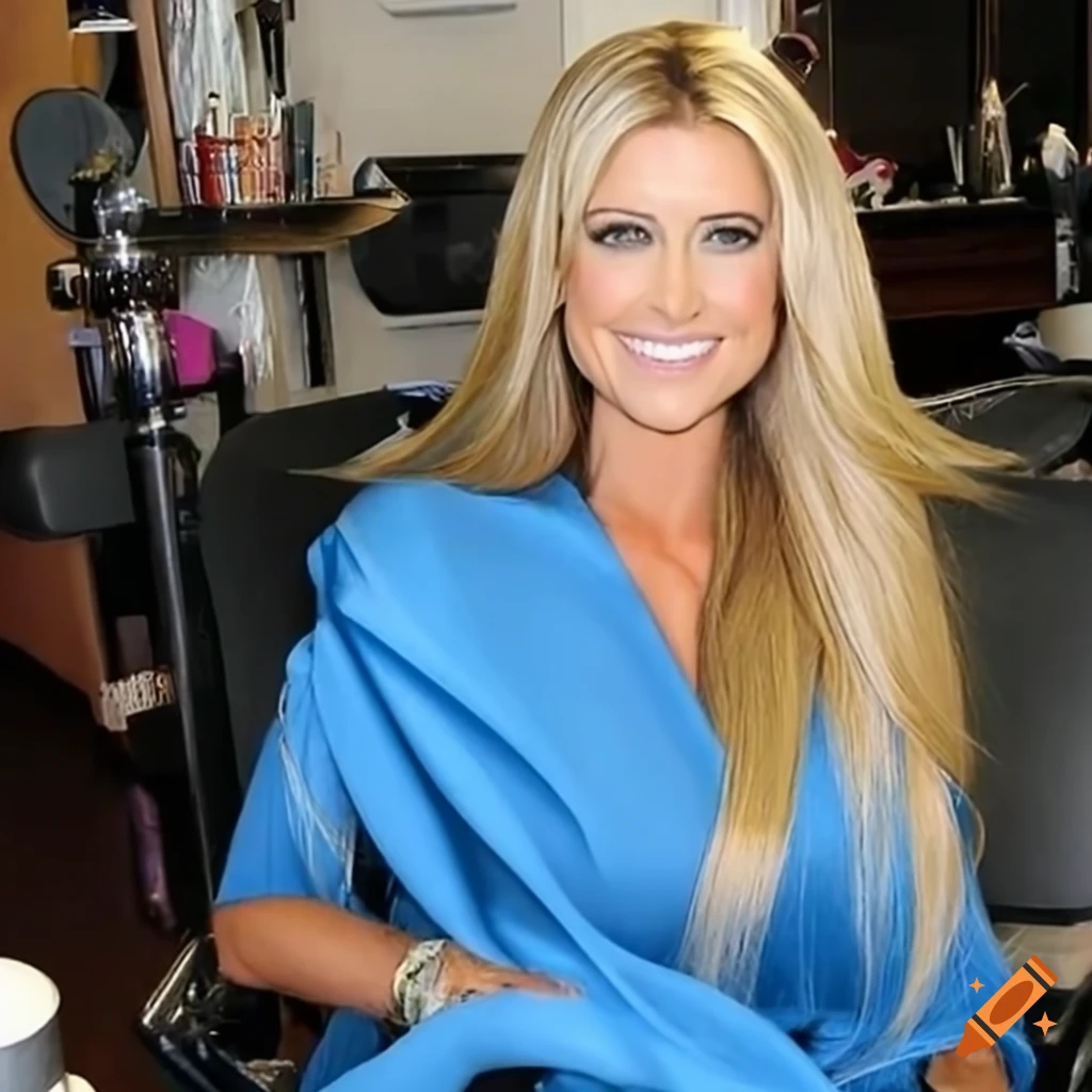 Christina El Moussa getting her hair trimmed in a salon on Craiyon
