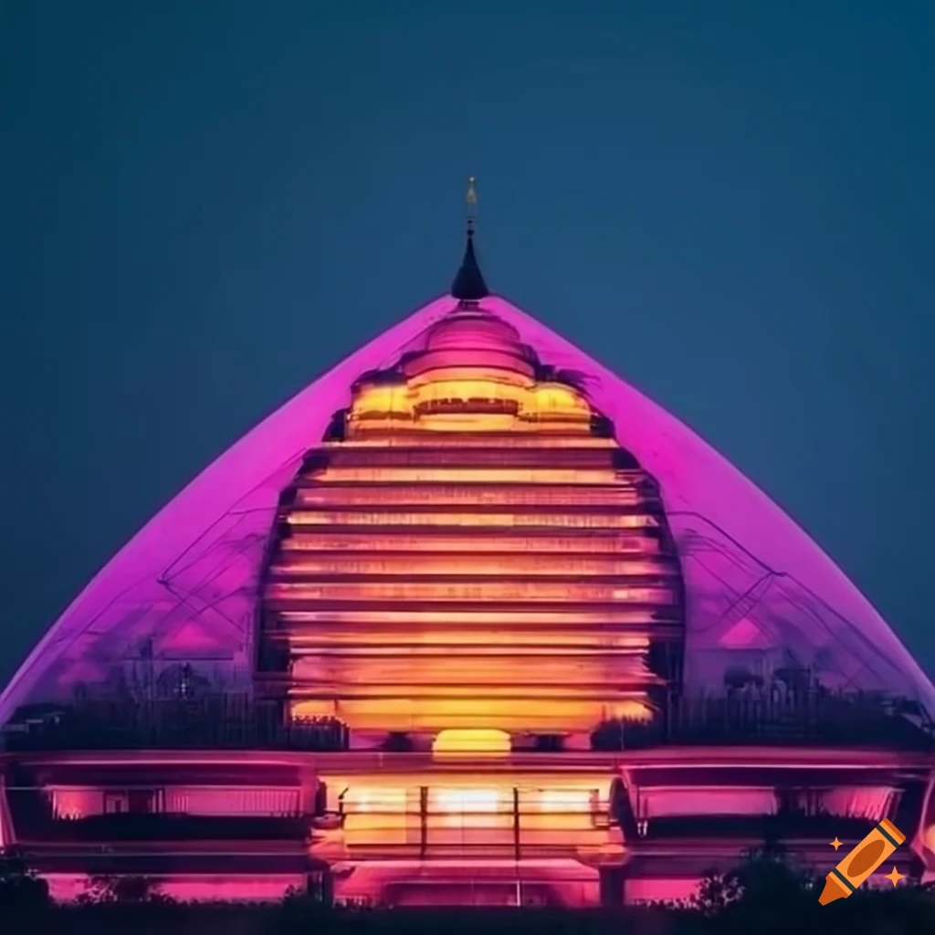 Futuristic India building at night with beautiful sunset on Craiyon
