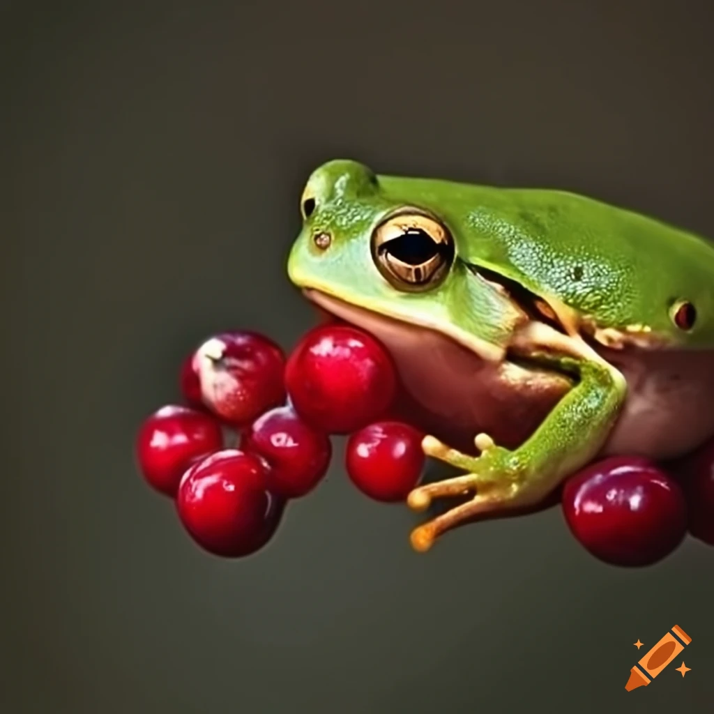 Frog with cranberries in fall