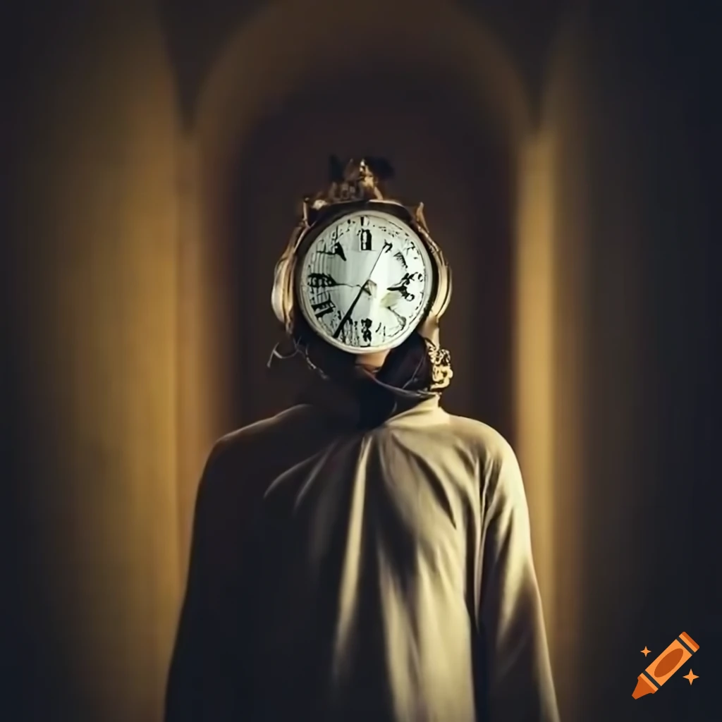 Mysterious man wearing an ivory clock mask