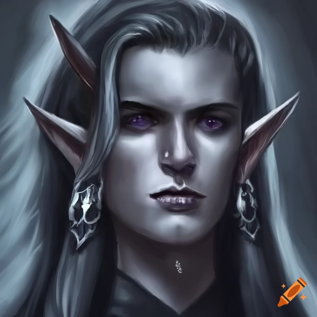 Image of a male high elf with amethyst eyes and long black hair