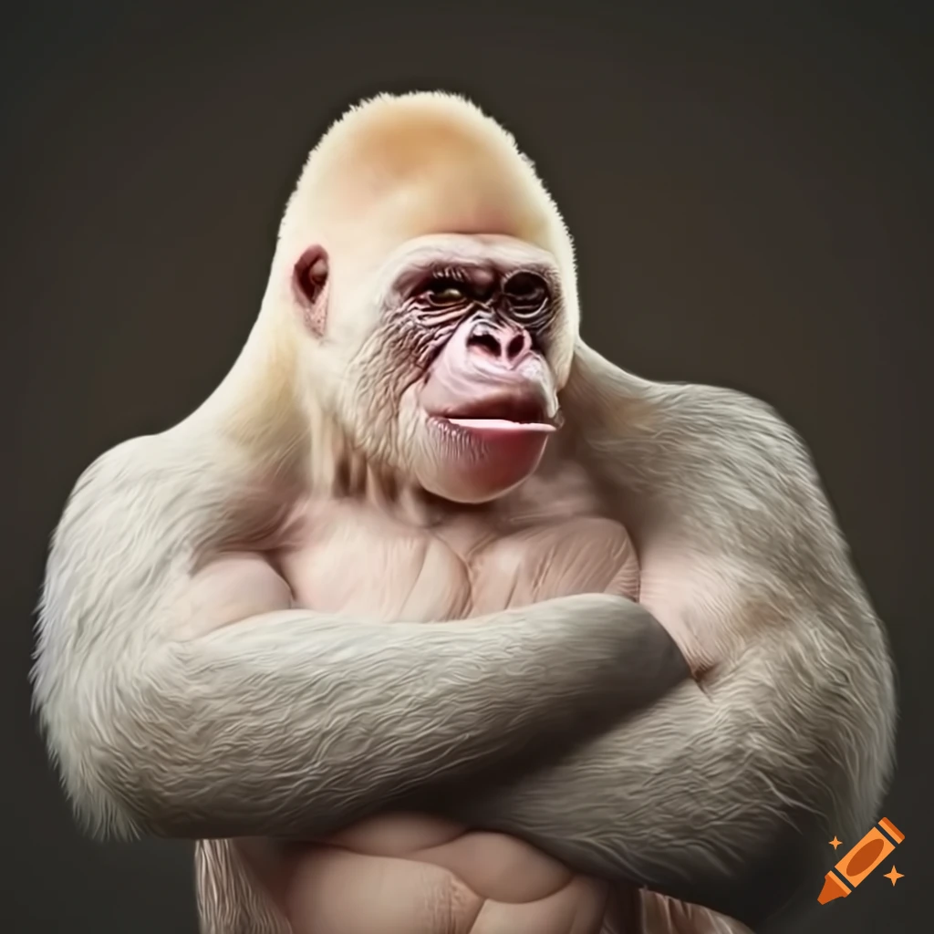 hyper-realistic artwork of a muscular albino gorilla