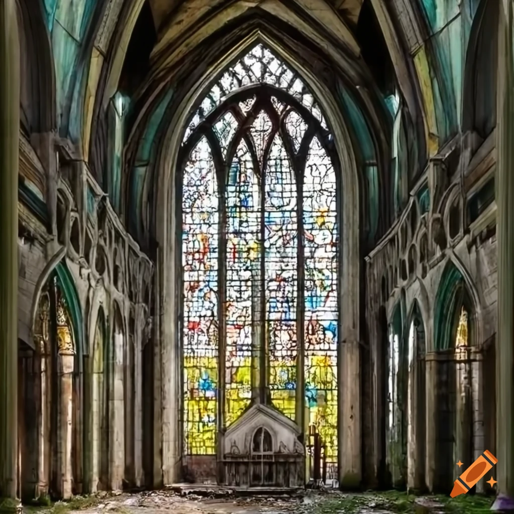 Stained glass church in nature with bright light on Craiyon