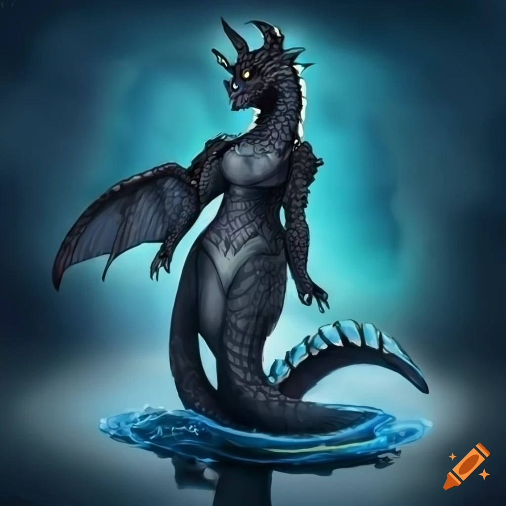 Black anthro female dragon with blue eyes on Craiyon