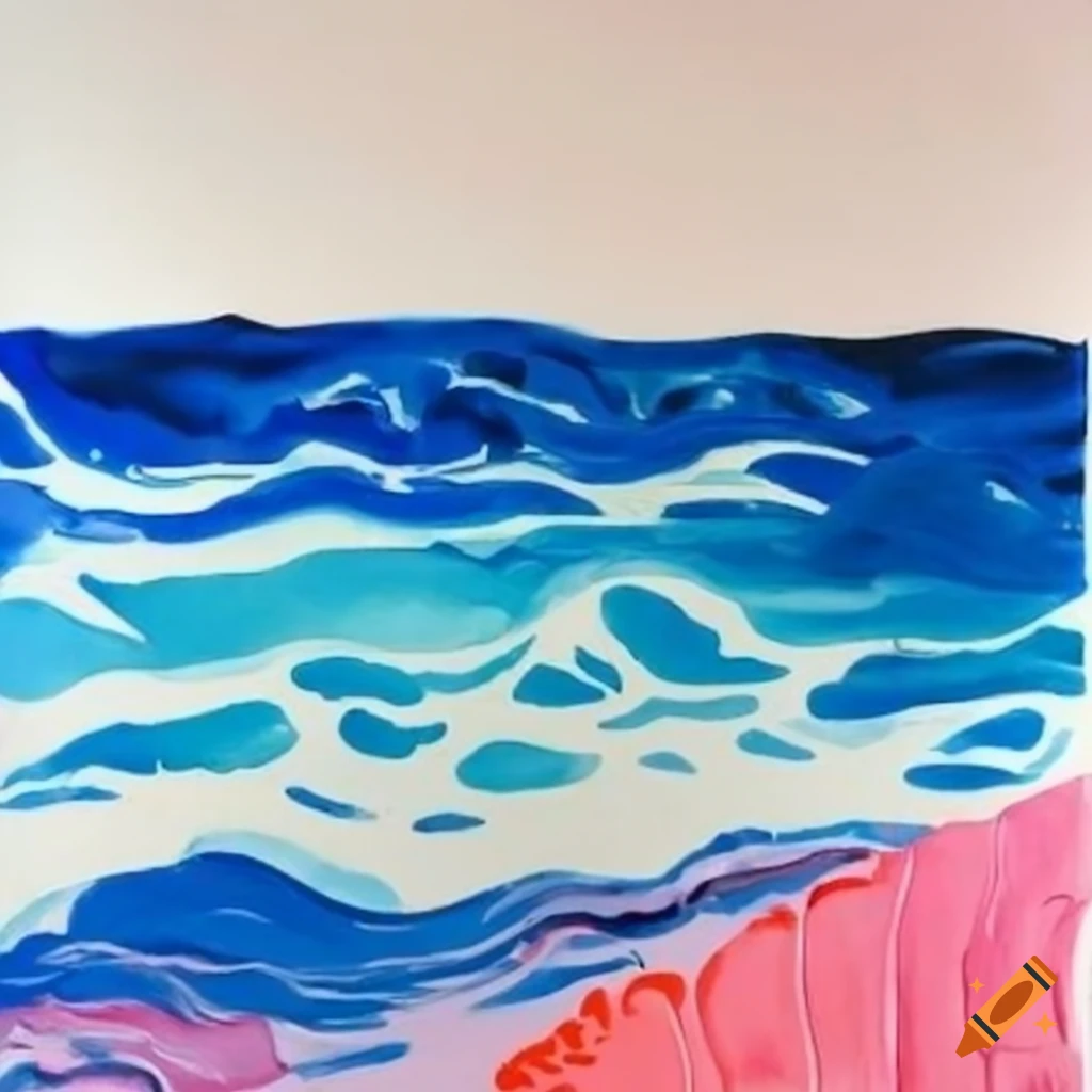 David hockney-style waves in ink painting