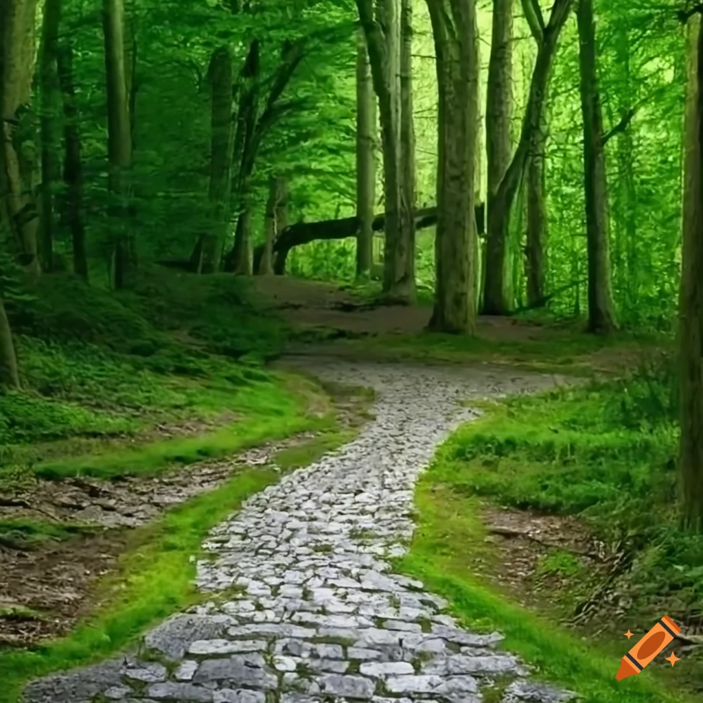 Photo of an old stone road in the forest