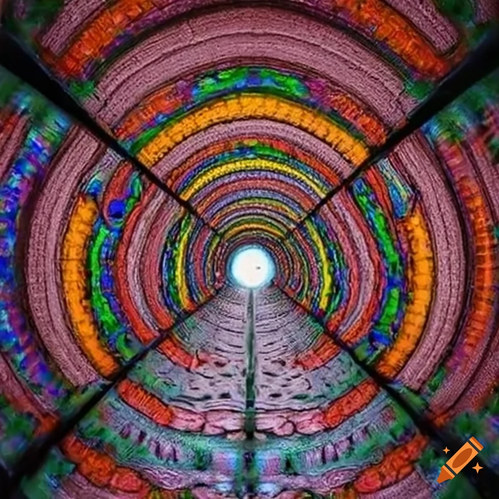 beetles crawling in a colorful tunnel