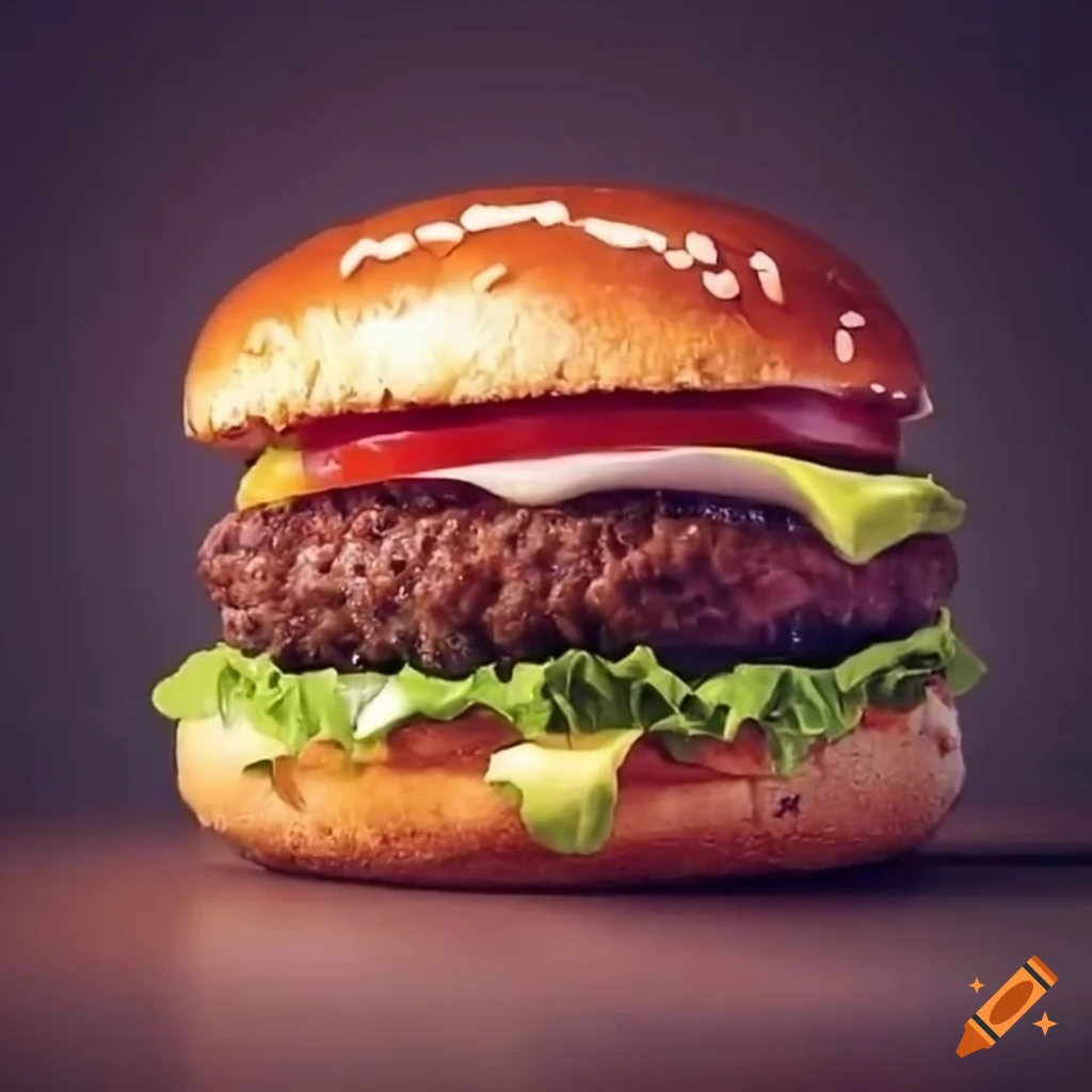 juicy hamburger with toasted buns and dripping ketchup