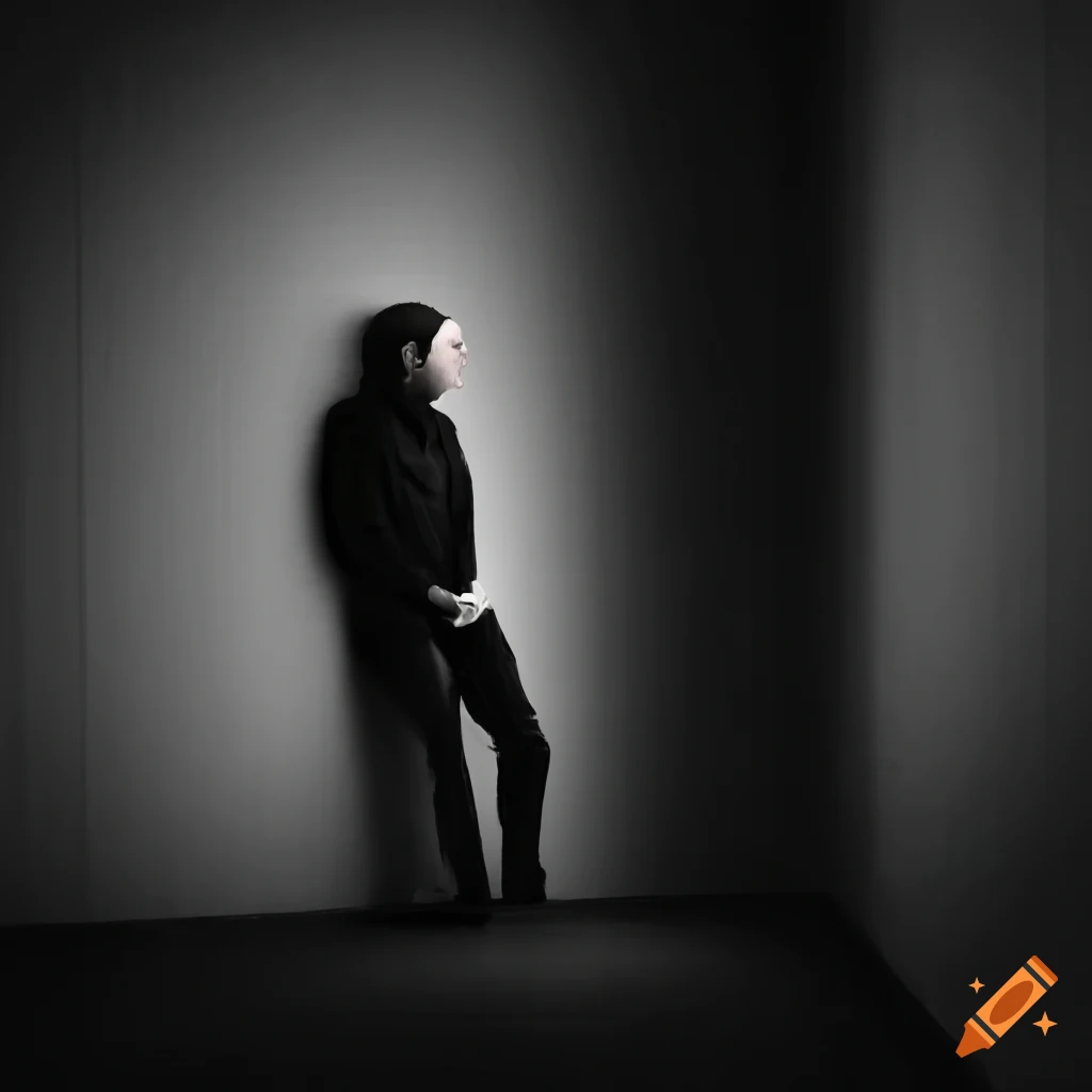 Conceptual image of a man in a dark room on Craiyon