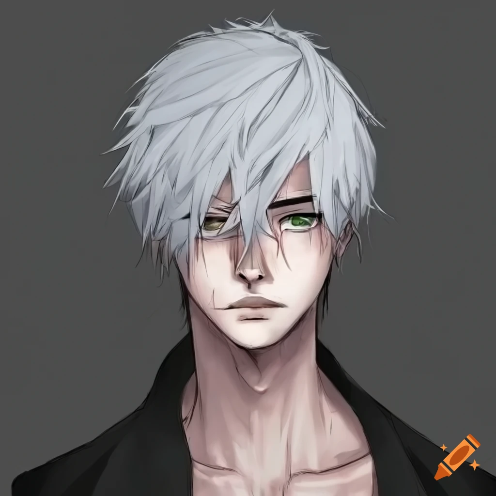 anime character with white hair and facial scars