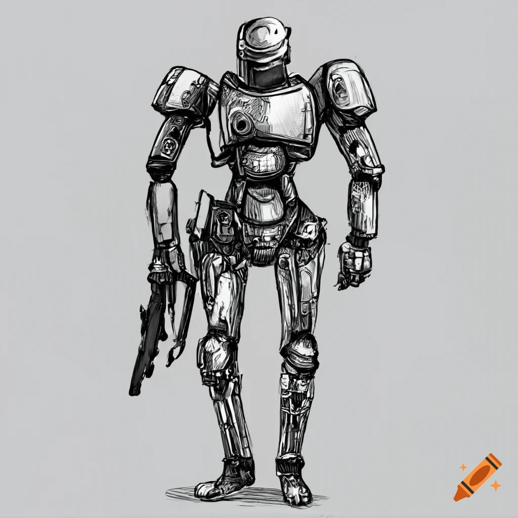 grayscale sketch of armored insect robots