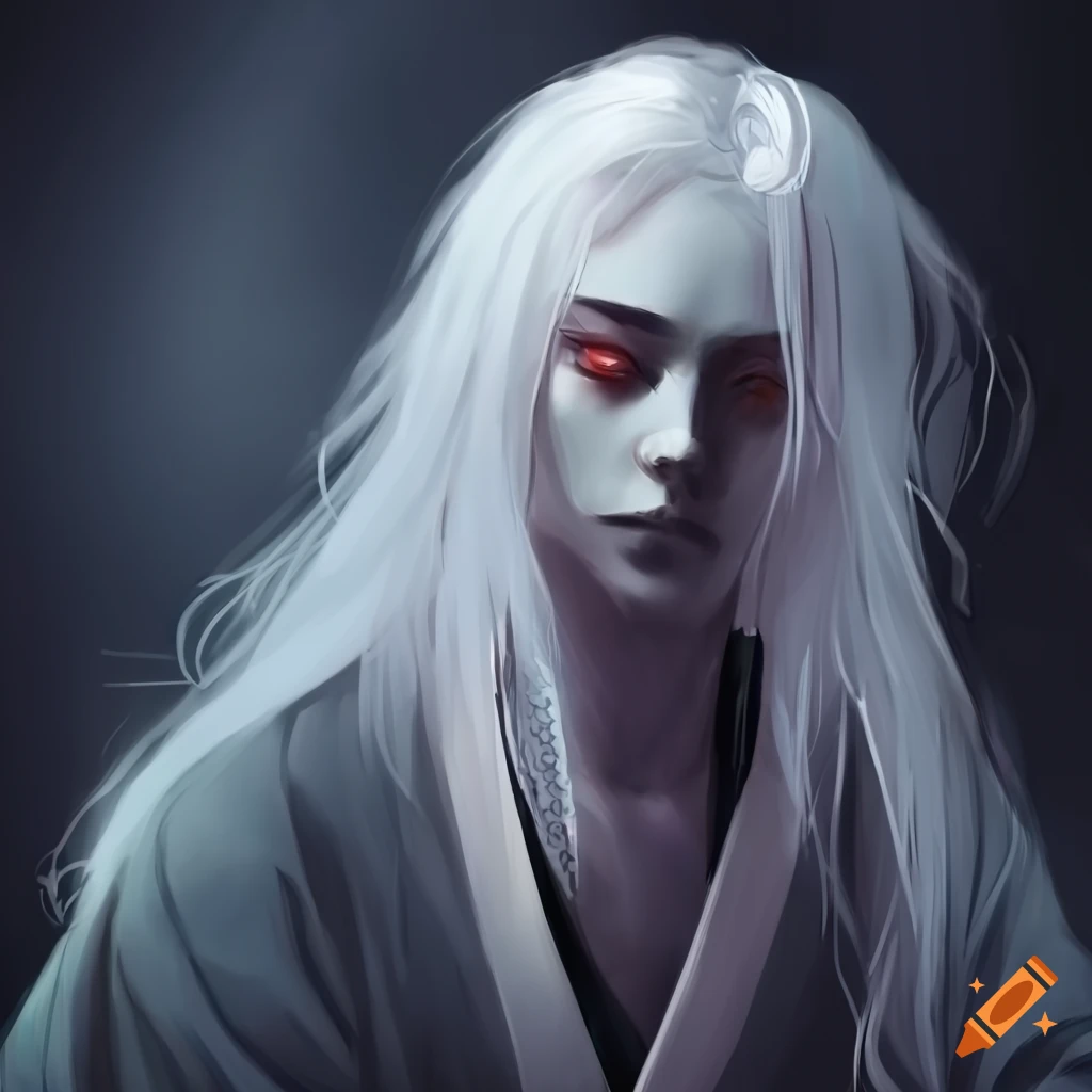 Artistic representation of a pale androgynous man in a kimono