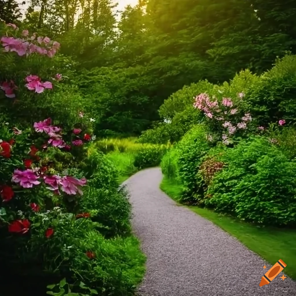 photo realistic landscaping with beautiful flowers and path leading to a charming home