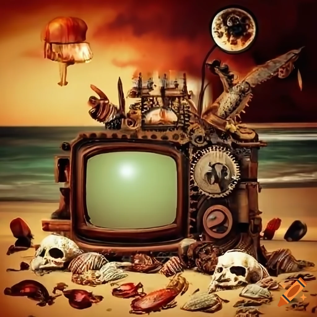 Surreal steampunk crab machines on the beach on Craiyon