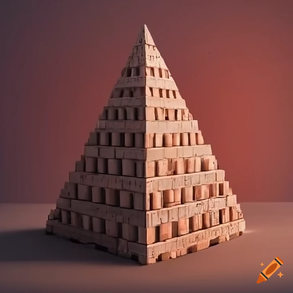 Hyperrealistic upside down pyramid made of intricate bricks on Craiyon