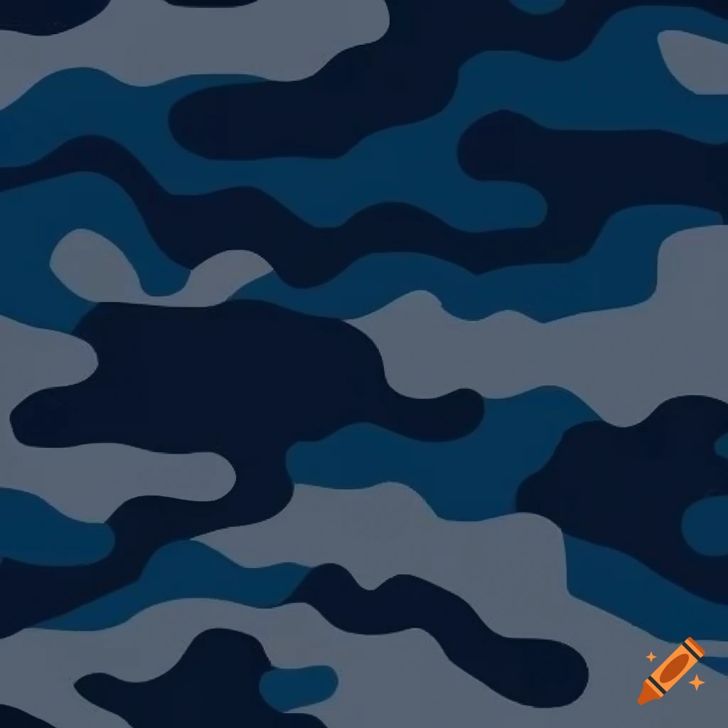 Camouflage military pattern in navy blue, grey, and orange on Craiyon