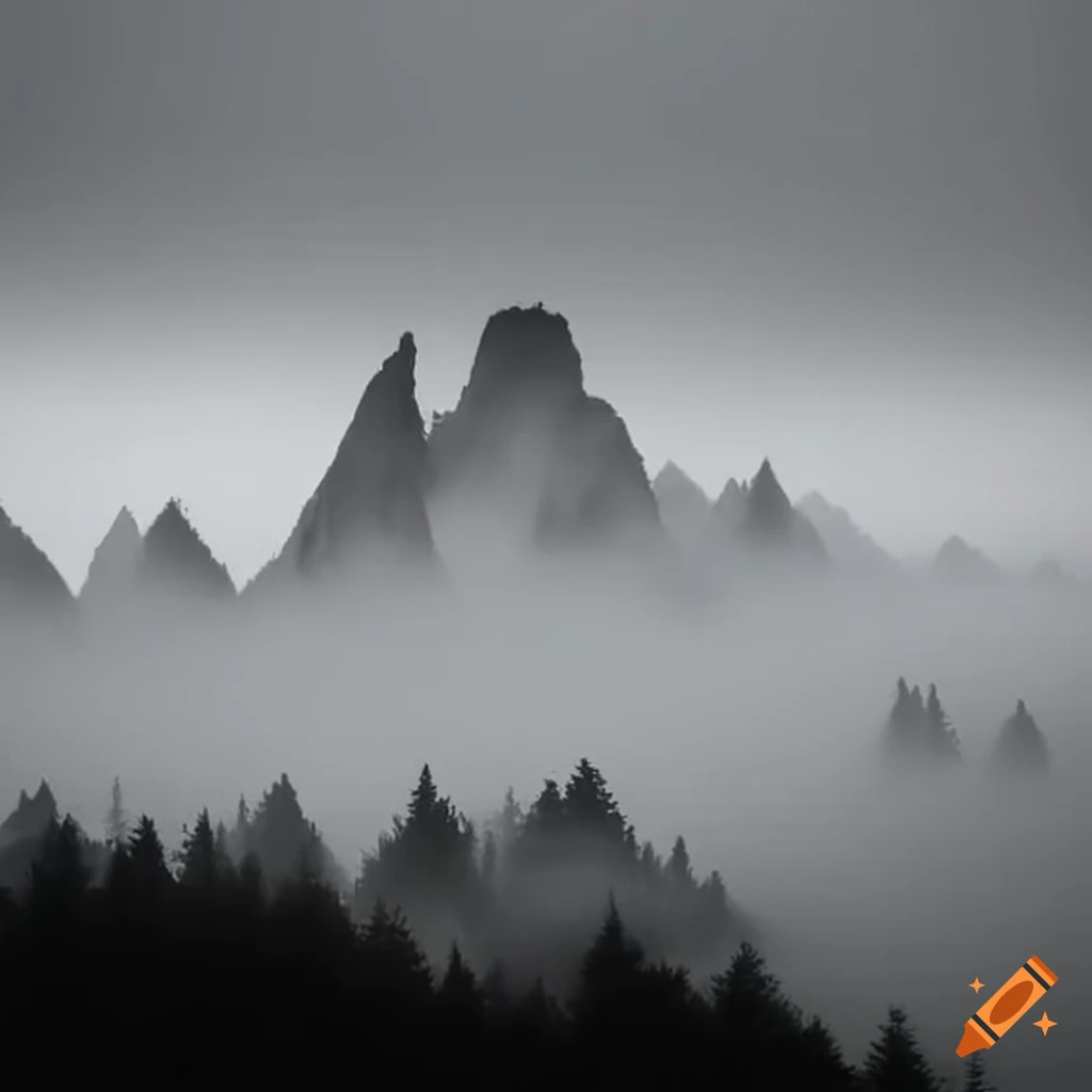 mysterious mountains covered in fog