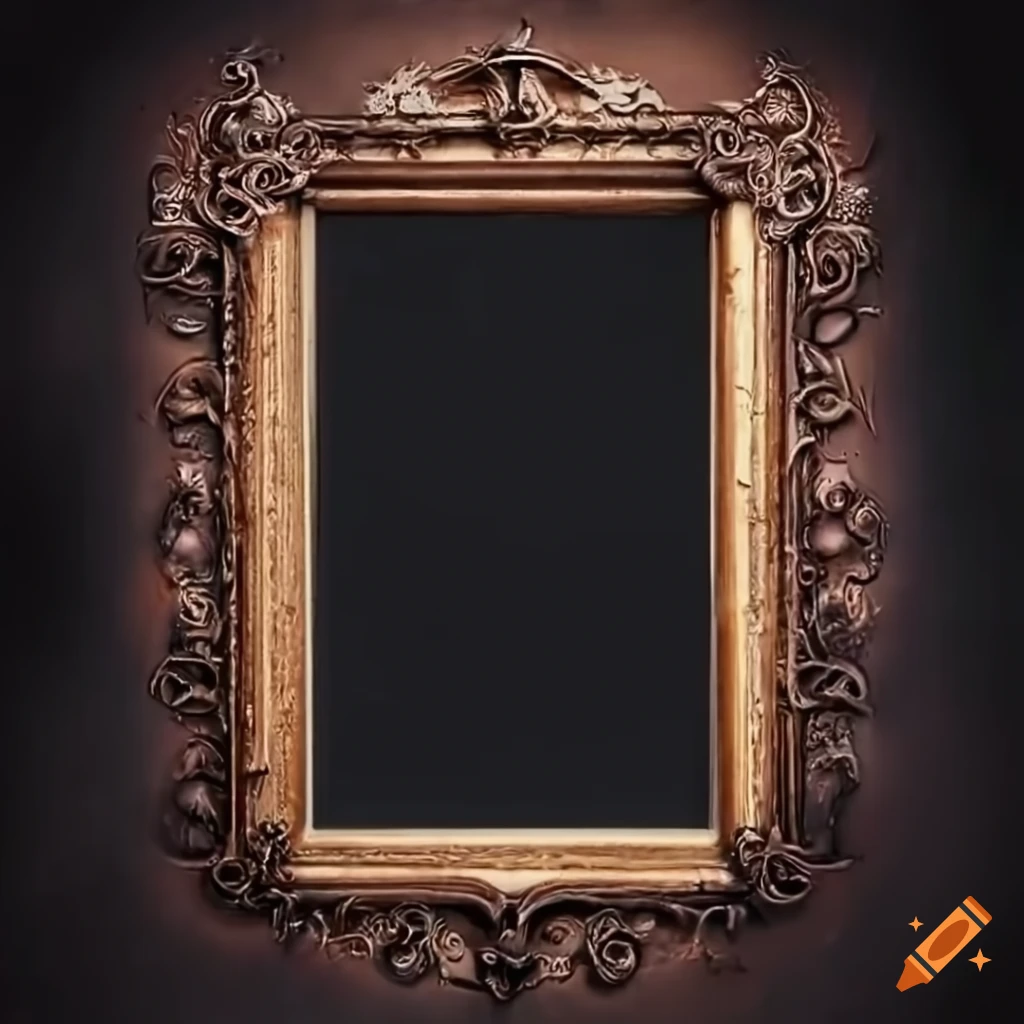 Closeup of a highly intricate vintage frame on Craiyon