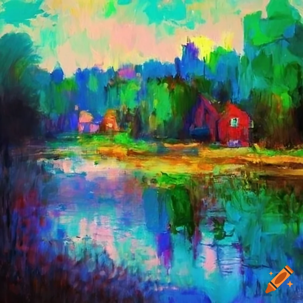 impressionist painting of a river embankment in a city