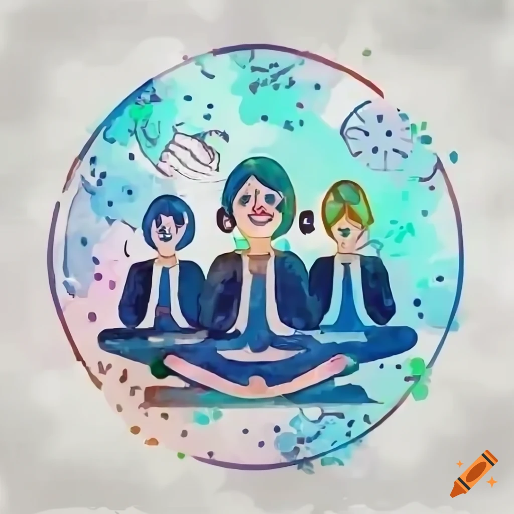 customer service representatives meditating in a joyful office environment