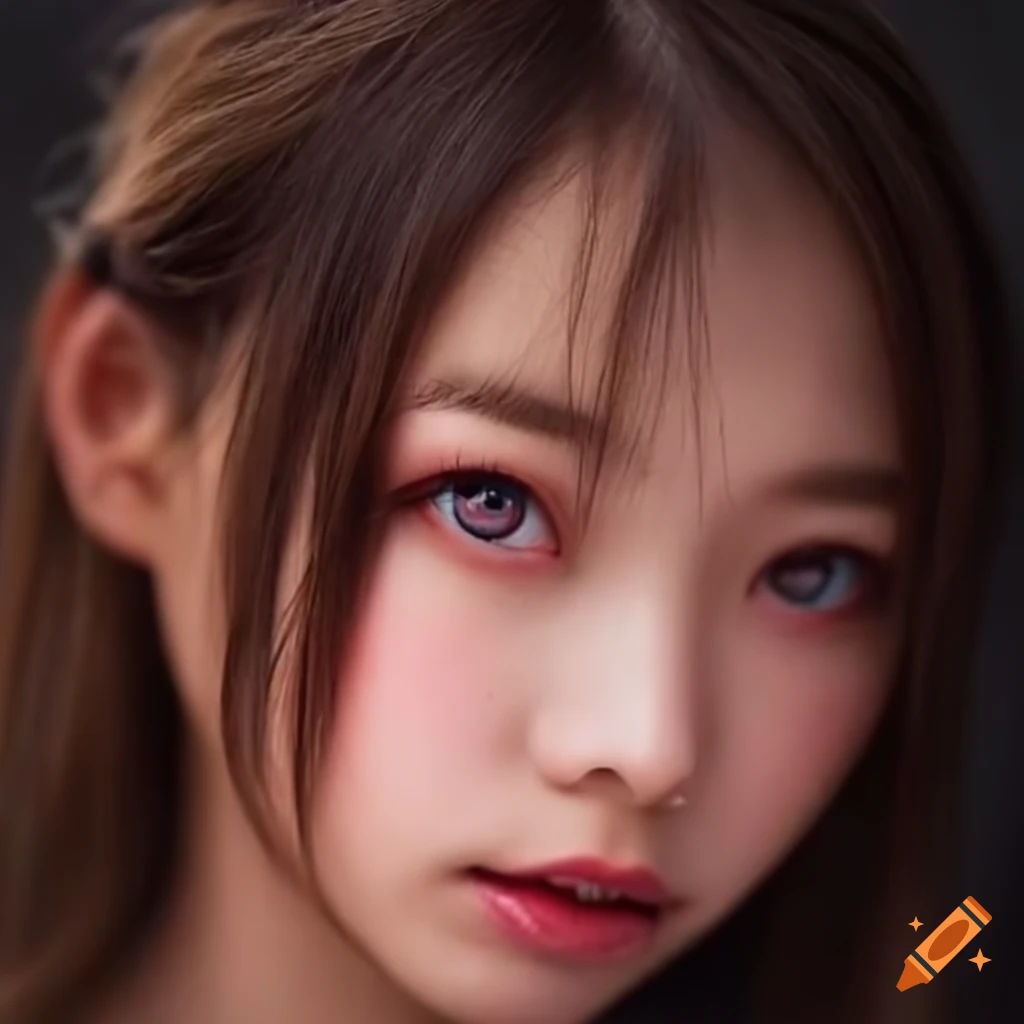 portrait of an Asian girl with pink eyes
