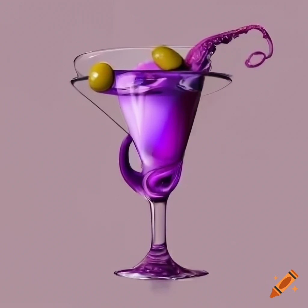 purple squid holding a martini glass