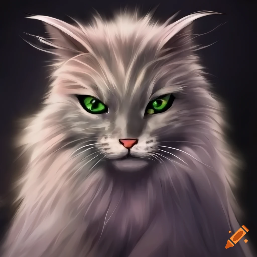 Anime illustration of a male street cat with green eyes