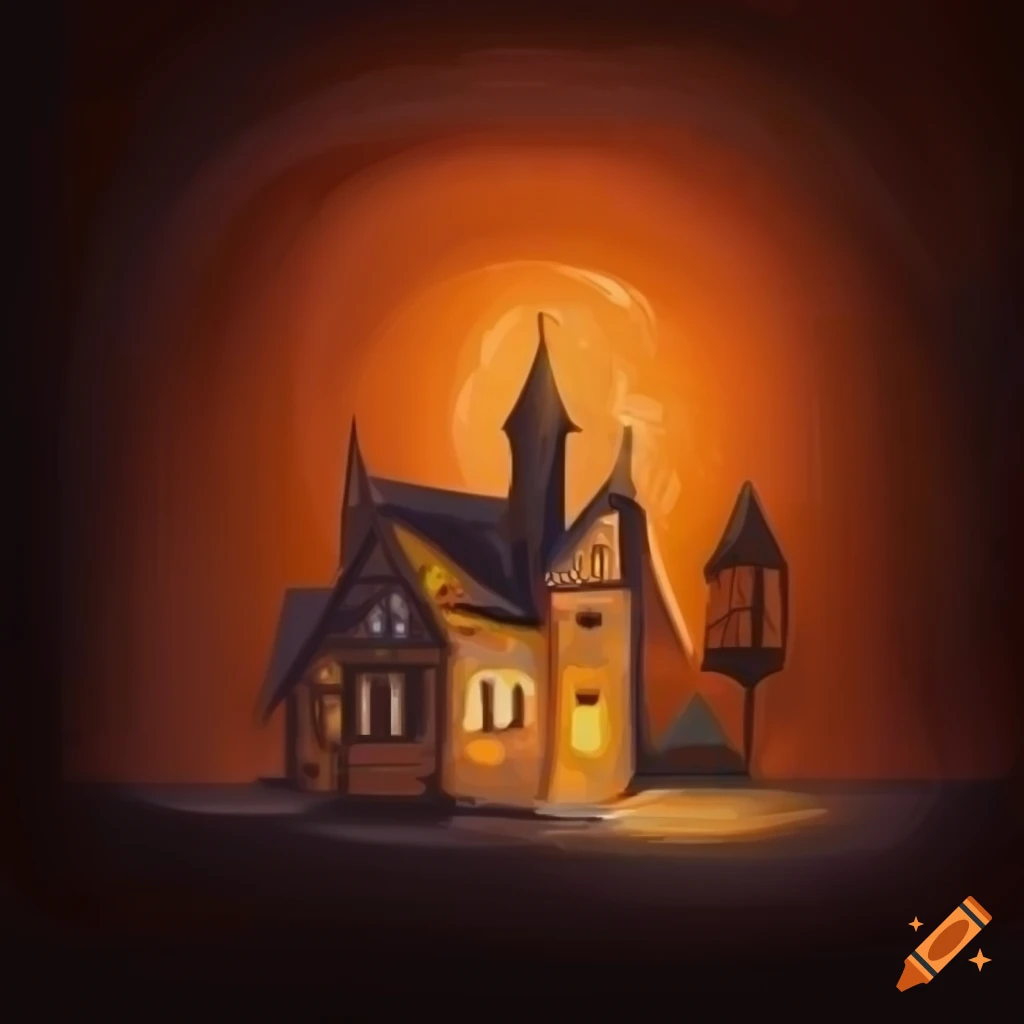 spooky silhouette of a haunted house on an orange background with signup form