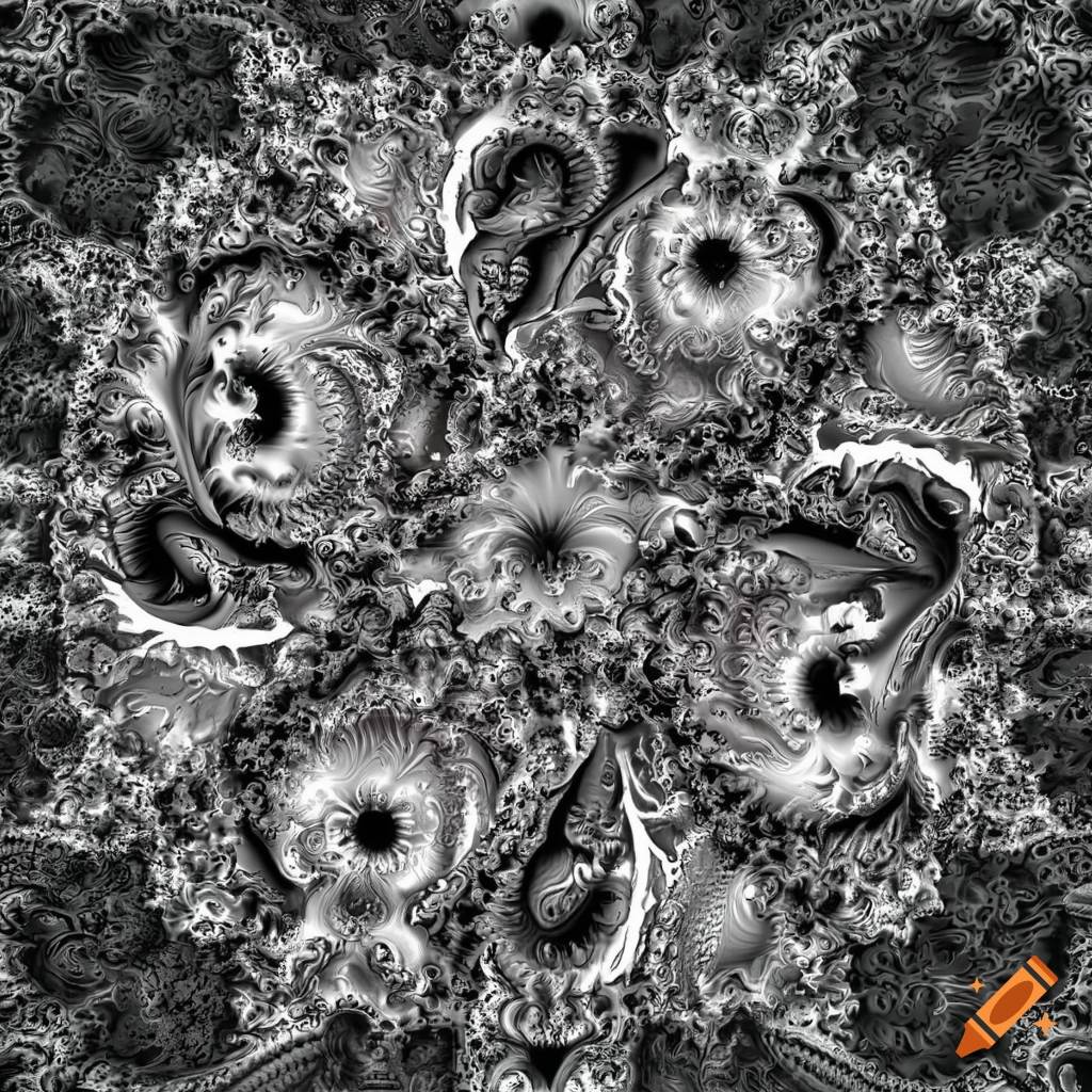 monochrome fractal representing yin and yang with lightning