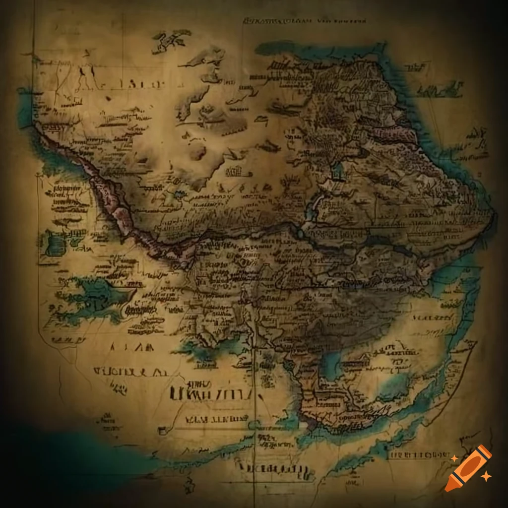 A Medieval Map Of Fictional Kingdoms: Khisfire, Ellywe,, 50% OFF